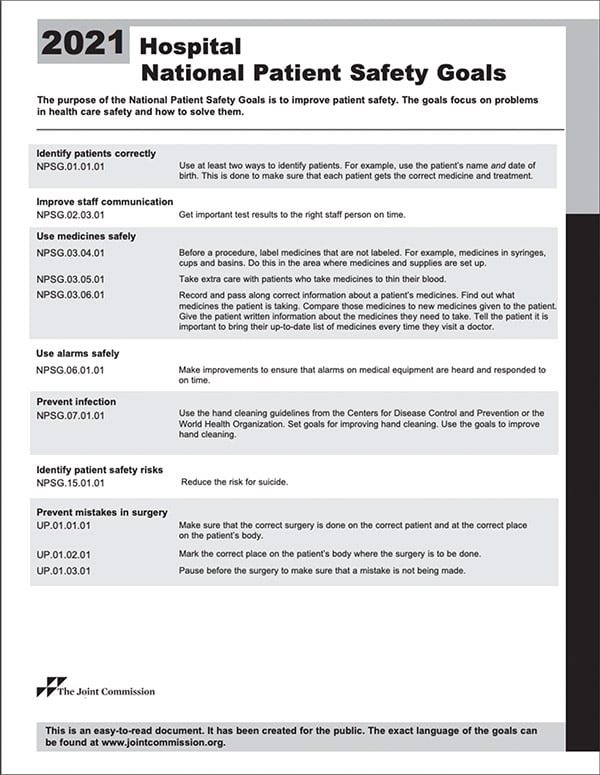 Joint Commission Releases 2021 National Patient Safety Goals