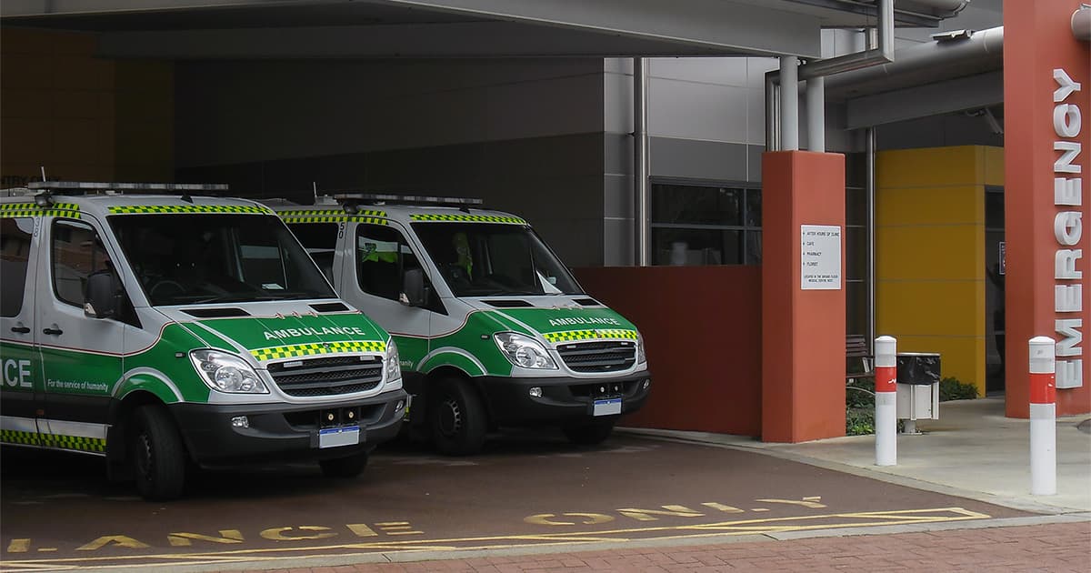 Australian ambulances parked at an emergency department