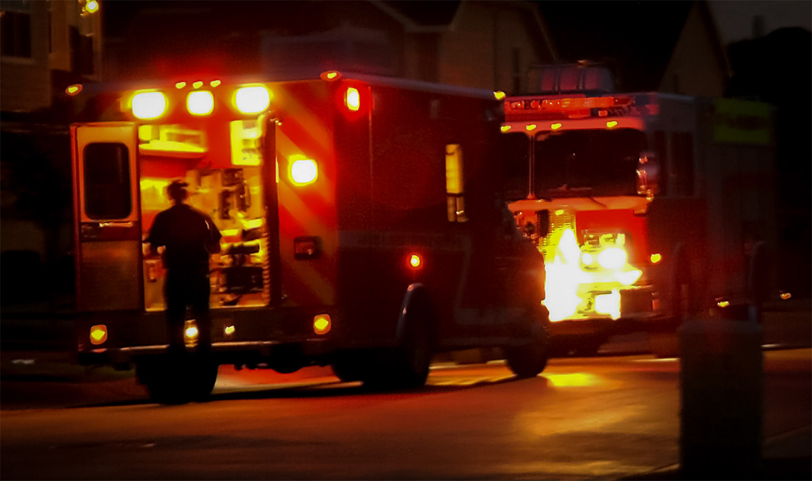 fire truck and ambulance with lights and sirens